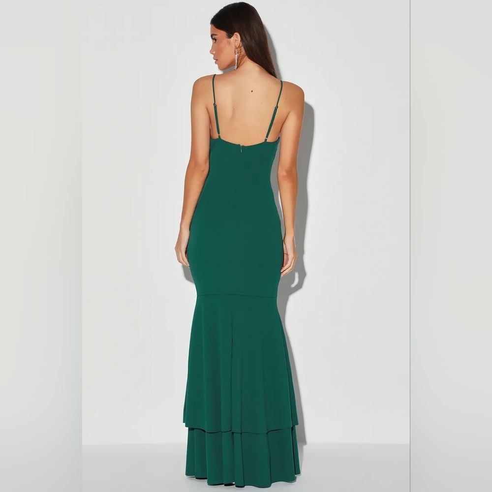 Tier and There Hunter Green Tiered Trumpet Hem Maxi Dress Lulus - Picture 4 of 4